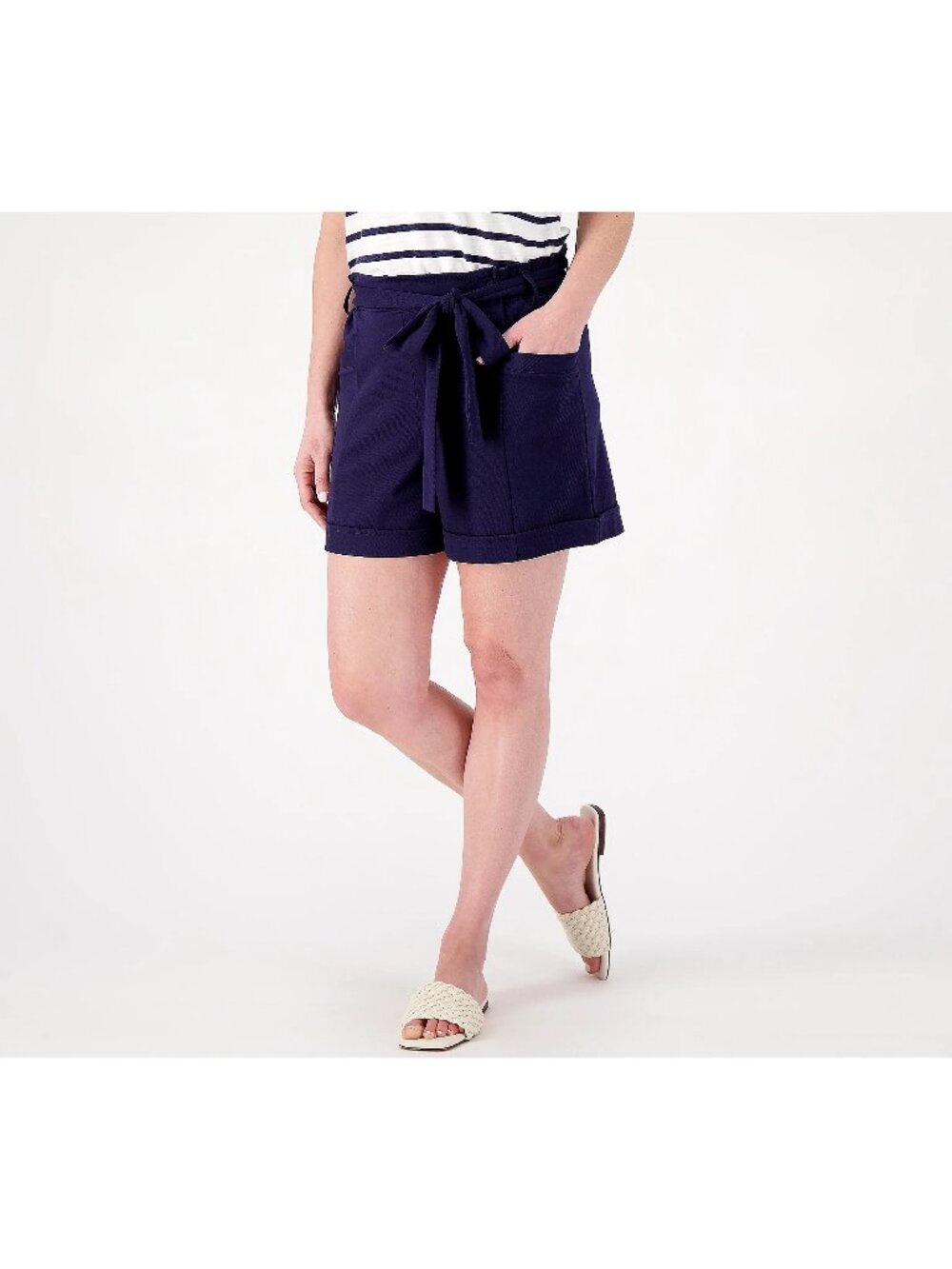 Studio Park x Kerstin Lindquist Short Large Knit Twill Paperbag Navy Blue NEW